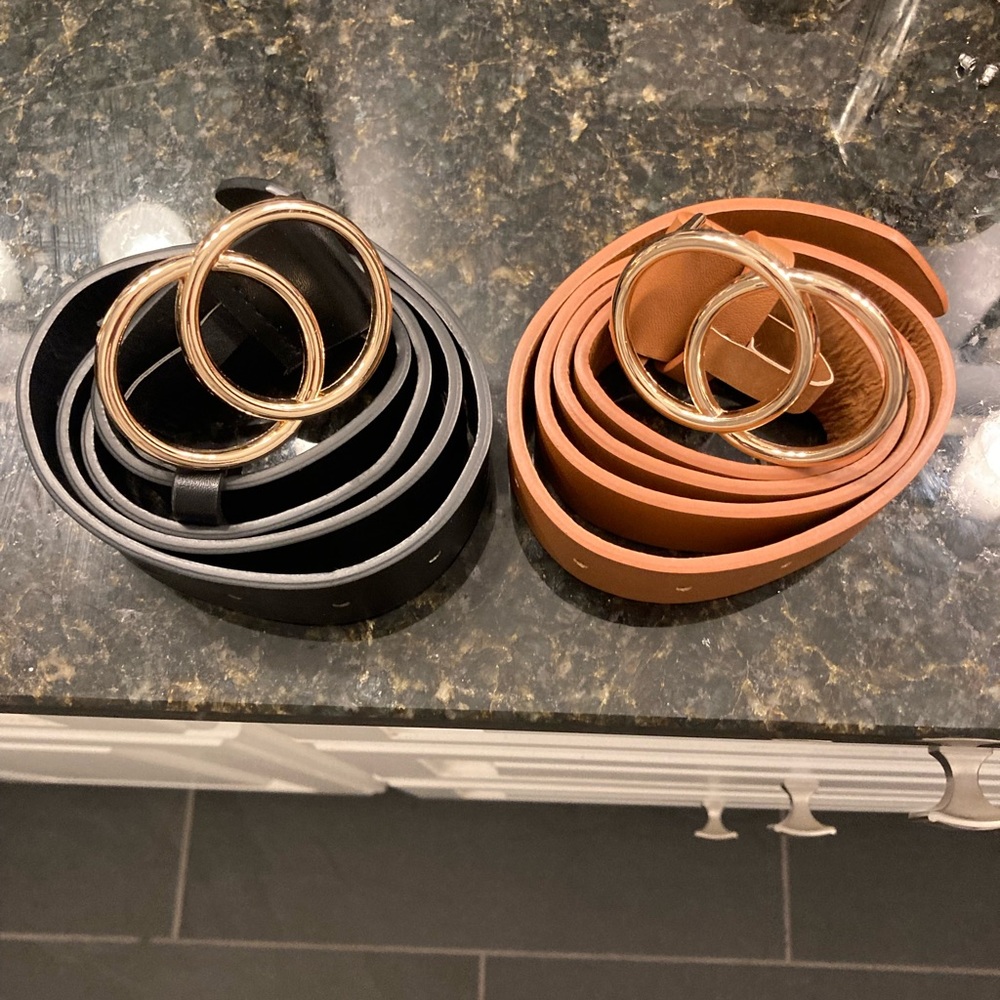 2 Belts with gold circle buckle